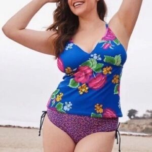 MATILDA JANE | “To The Beach” Blue Floral Tankini Swimsuit Top size XXL